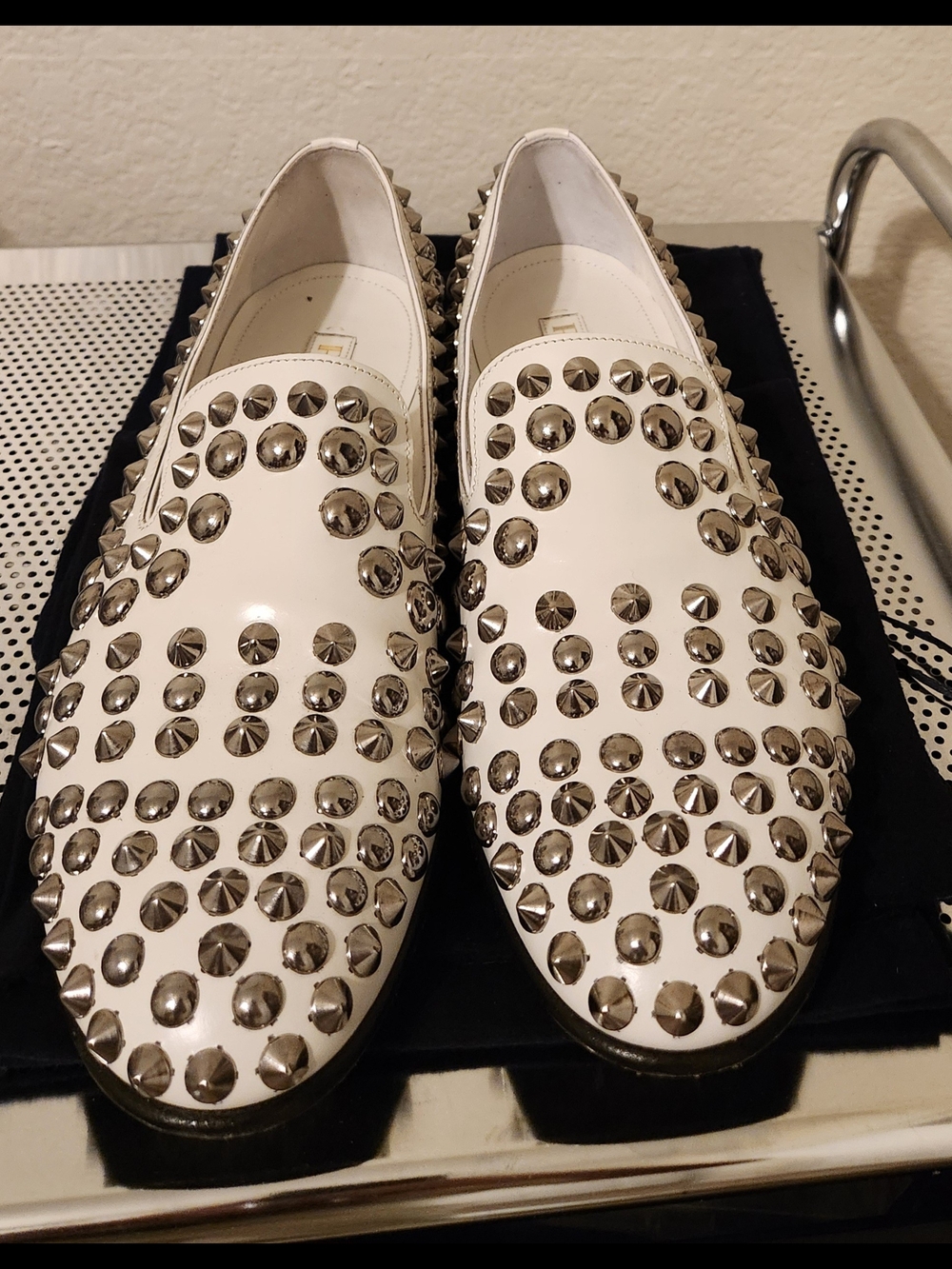 Prada White Leather Studded Slip-On Loafers Size 7 For Men